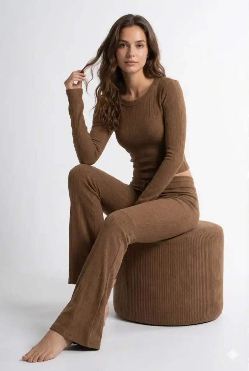 Conjunto negro acanalado mujer - 4