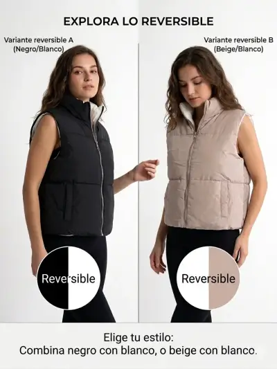 Chaleco reversible mujer negro/beige - miniatura 1