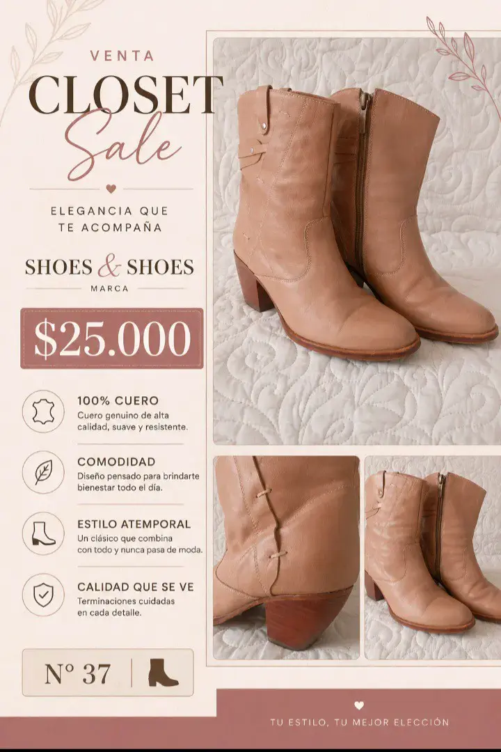 Botines cuero color beige - 2