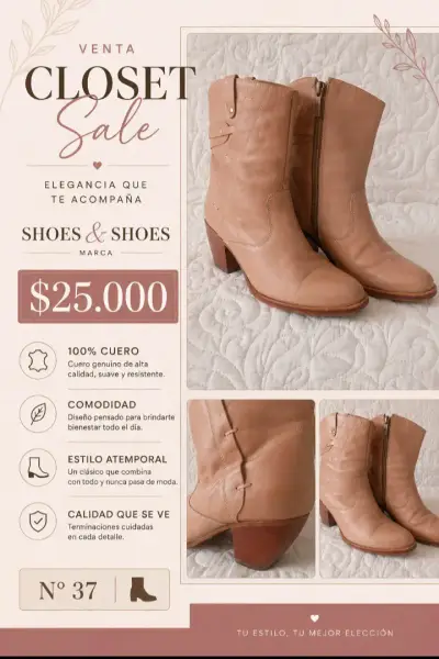 Botines de cuero beige - miniatura 1
