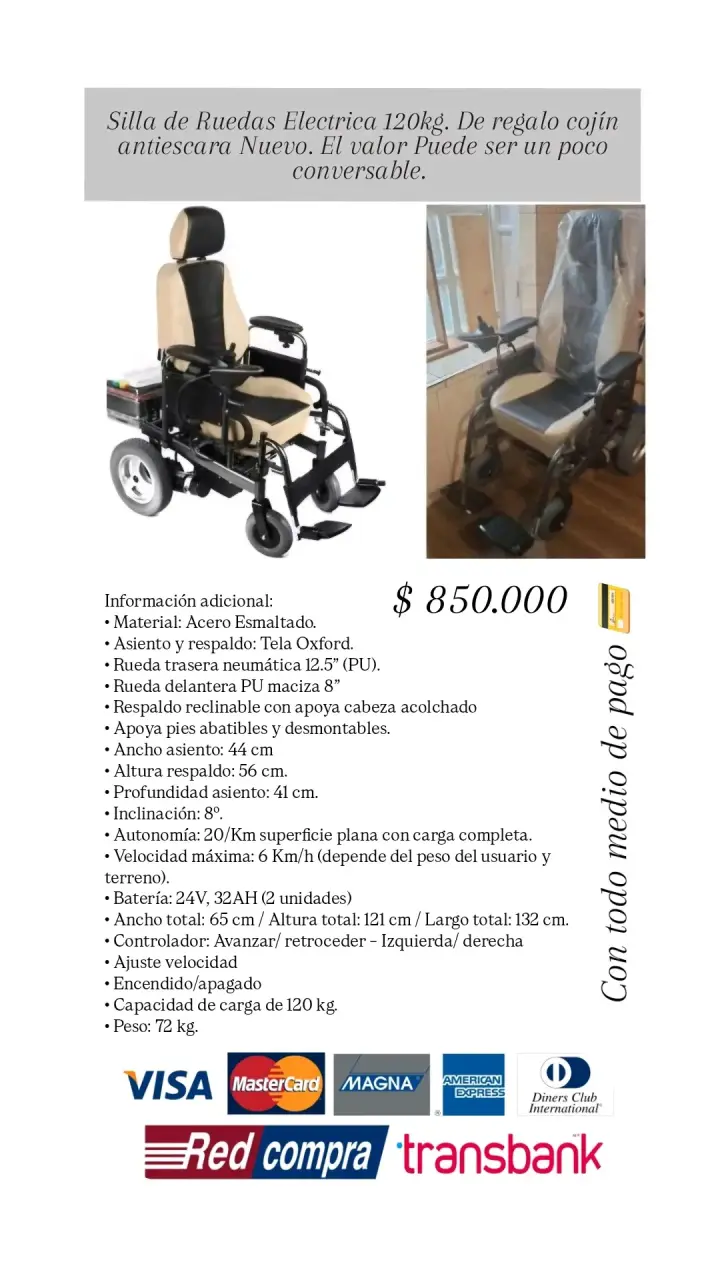 Silla de ruedas eléctrica 120kg