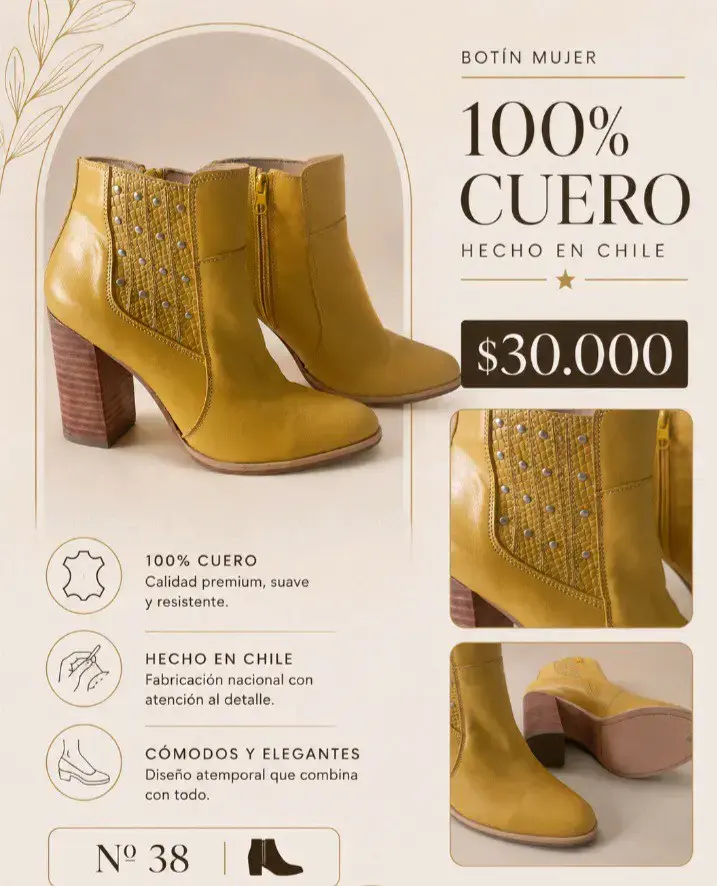 Botines mujer cuero amarillo