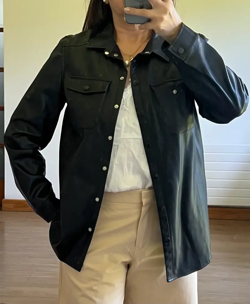 Camisa negra de mujer eco cuero - 2