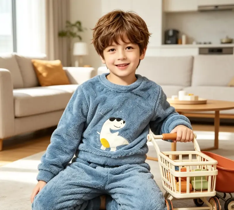 Pijama polar azul para niños talla 4 - 4