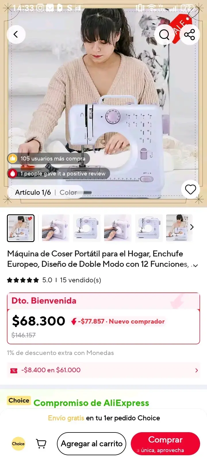 Máquina de coser compacta blanca pequeña - 3