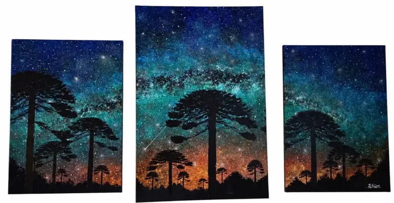 Triptico de pinturas de naturaleza