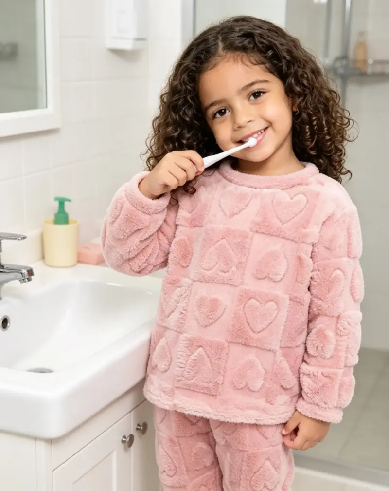 Pijama rosa de felpa para niña talla 4 - 1