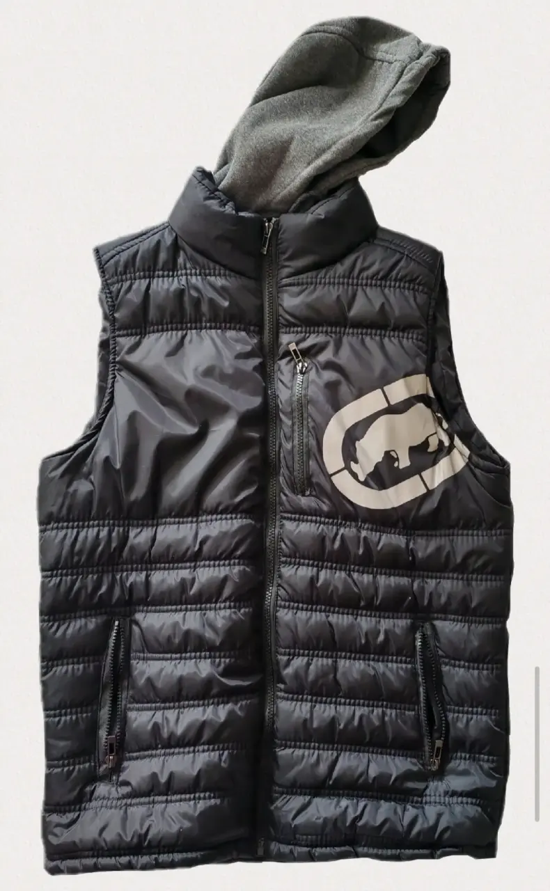Parka sin mangas negra con capucha - 1