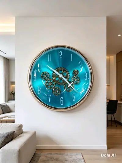 Reloj de pared azul con engranajes - miniatura 1