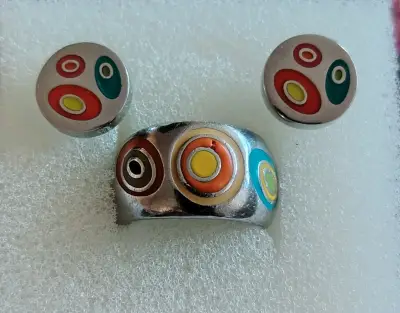 Juego de anillos y aretes coloridos - miniatura 1