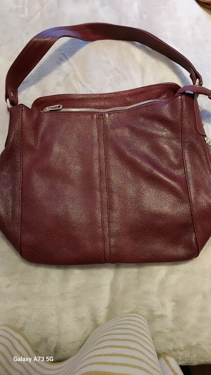 Bolso bandolera café / burdeo cuero 100% México - 6