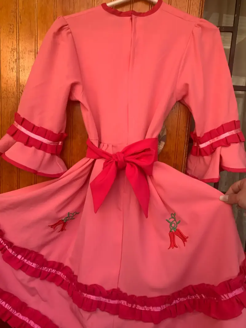 Vestido folklórico rosa bordado - 2