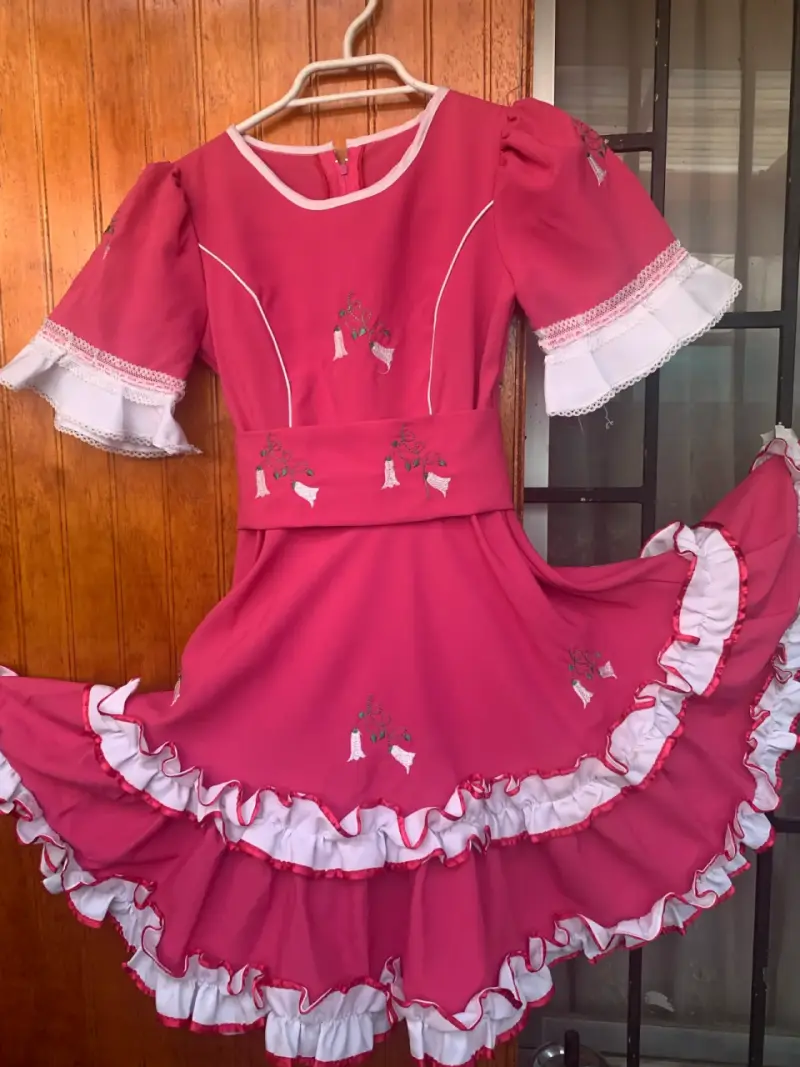 Vestido de folclore rosado con volantes - 1