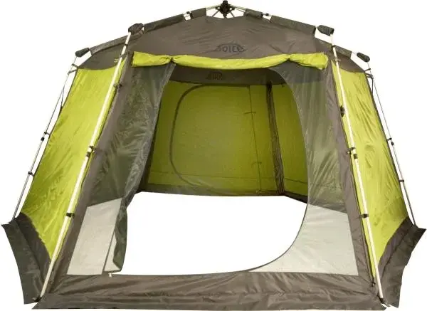 Carpa de camping gris y verde