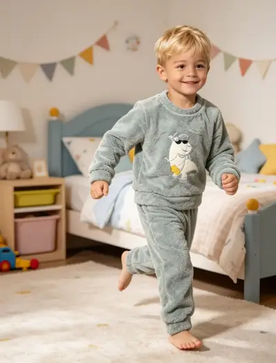 Pijama infantil de felpa verde grisáceo talla 6 - miniatura 1
