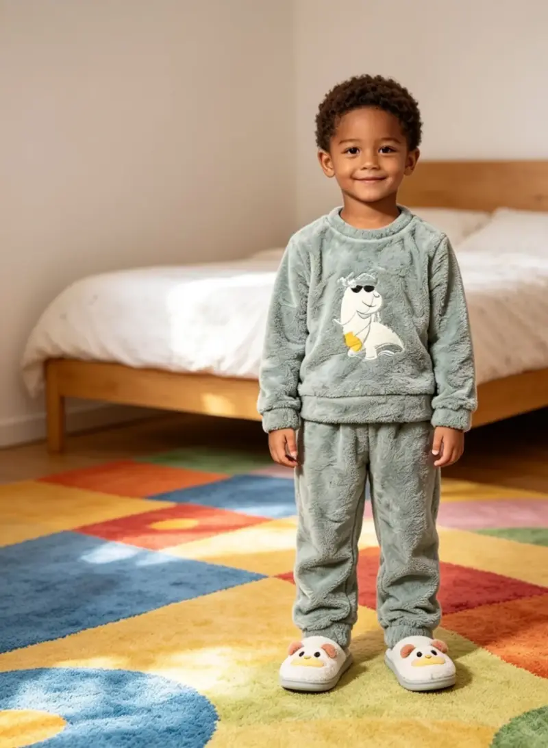 Pijama infantil de felpa verde grisáceo talla 6 - 3