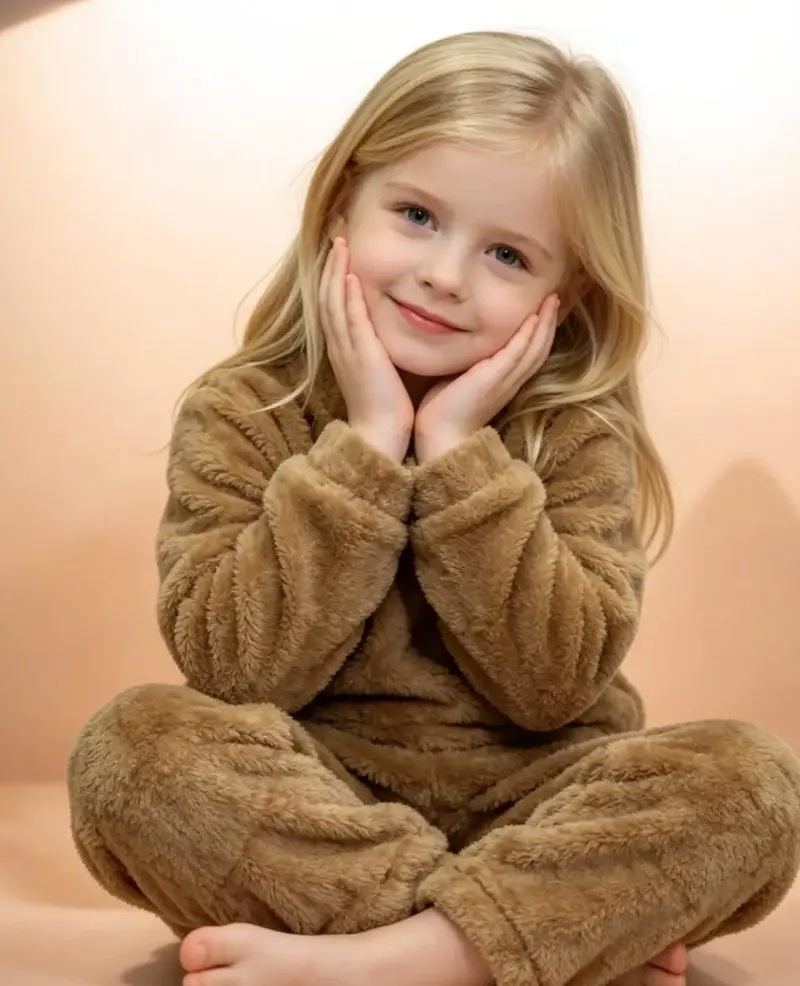 Pijama de niños peludo café talla 6 - 2