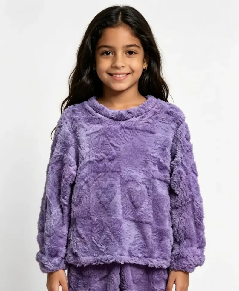 Pijama peludo morado para niña talla 6 - 1