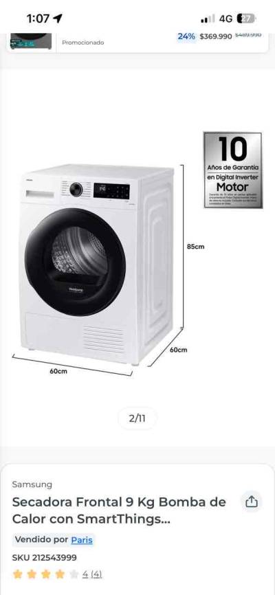 Secadora Frontal Samsung 9Kg - miniatura 1