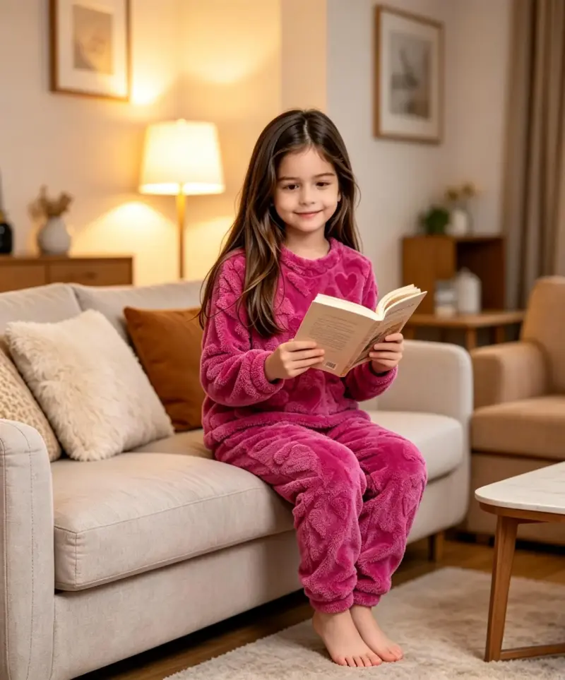 Pijama de niña fucsia peluche talla 8 - 1
