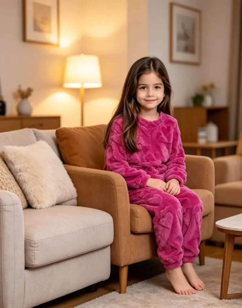 Pijama de niña fucsia peluche talla 8 - 2
