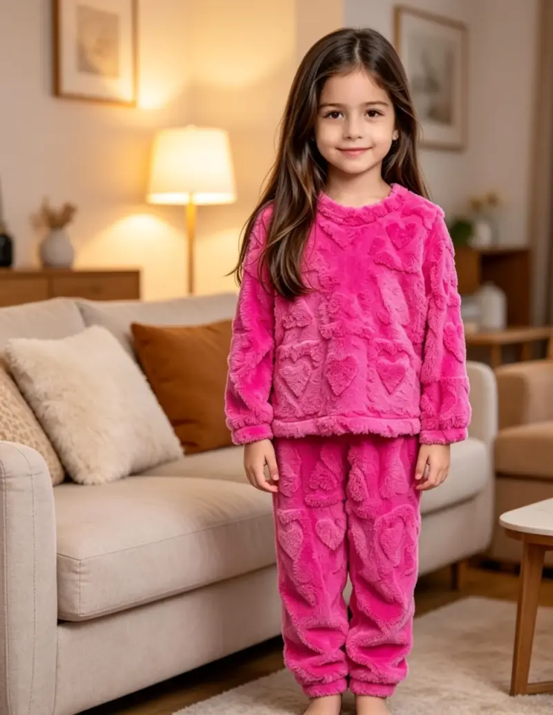 Pijama de niña fucsia peluche talla 8 - 3