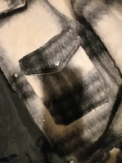 Chaqueta de lana tipo alpaca a cuadros gris - miniatura 3