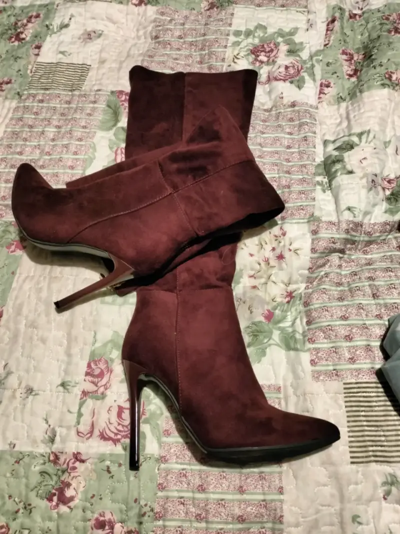 Botas altas burdeo con taco - 2