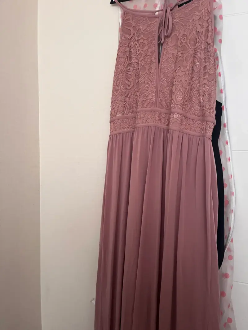 Vestido largo encaje rosa - 1