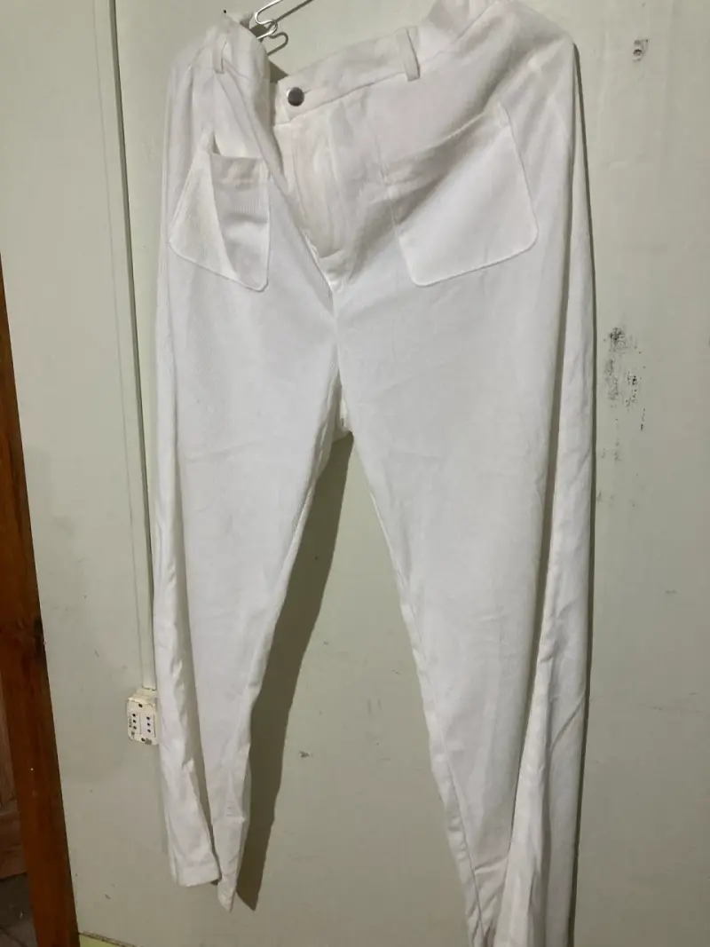 Pantalones blancos de tela cotele fino - 8