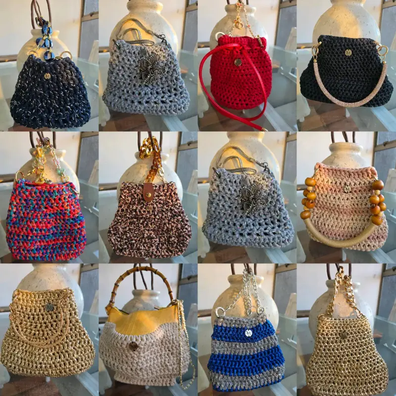 Bolsos de mano tejidos a crochet varios colores - 1