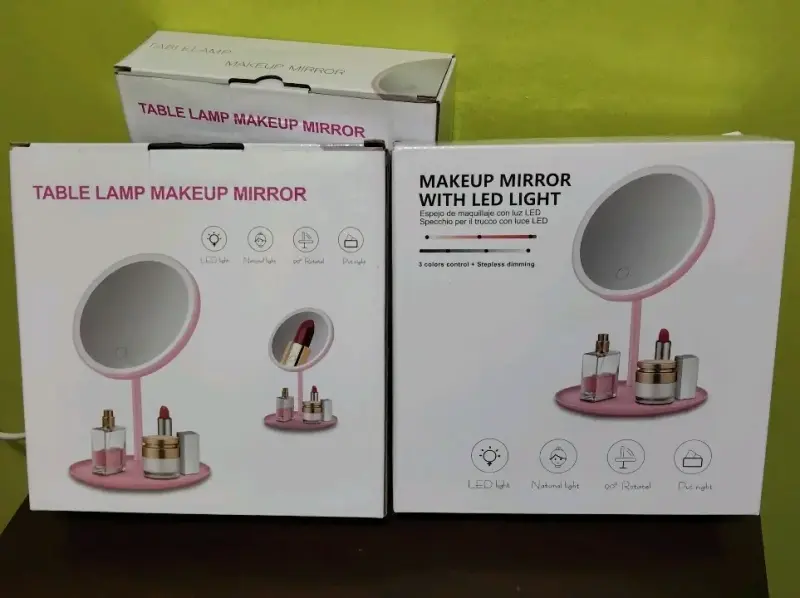 Espejo de maquillaje LED rosa - 1
