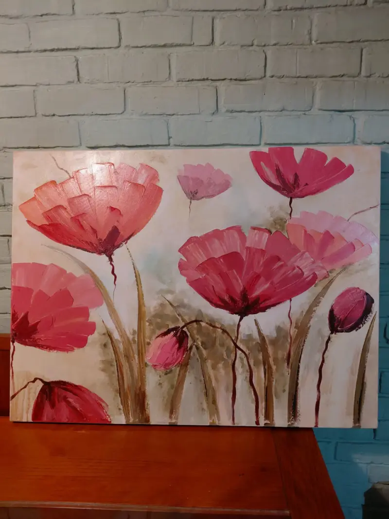 Pintura con flores rosadas