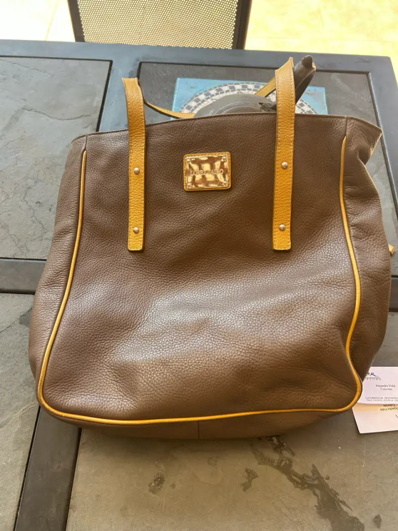 Cartera de cuero argentino café y amarillo - 2