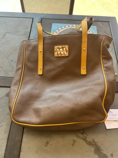 Cartera de cuero argentino café y amarillo - miniatura 2