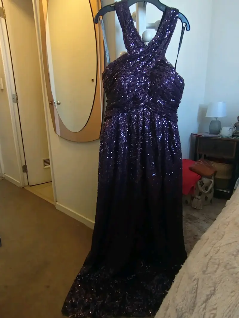 Vestido largo brillante morado xl