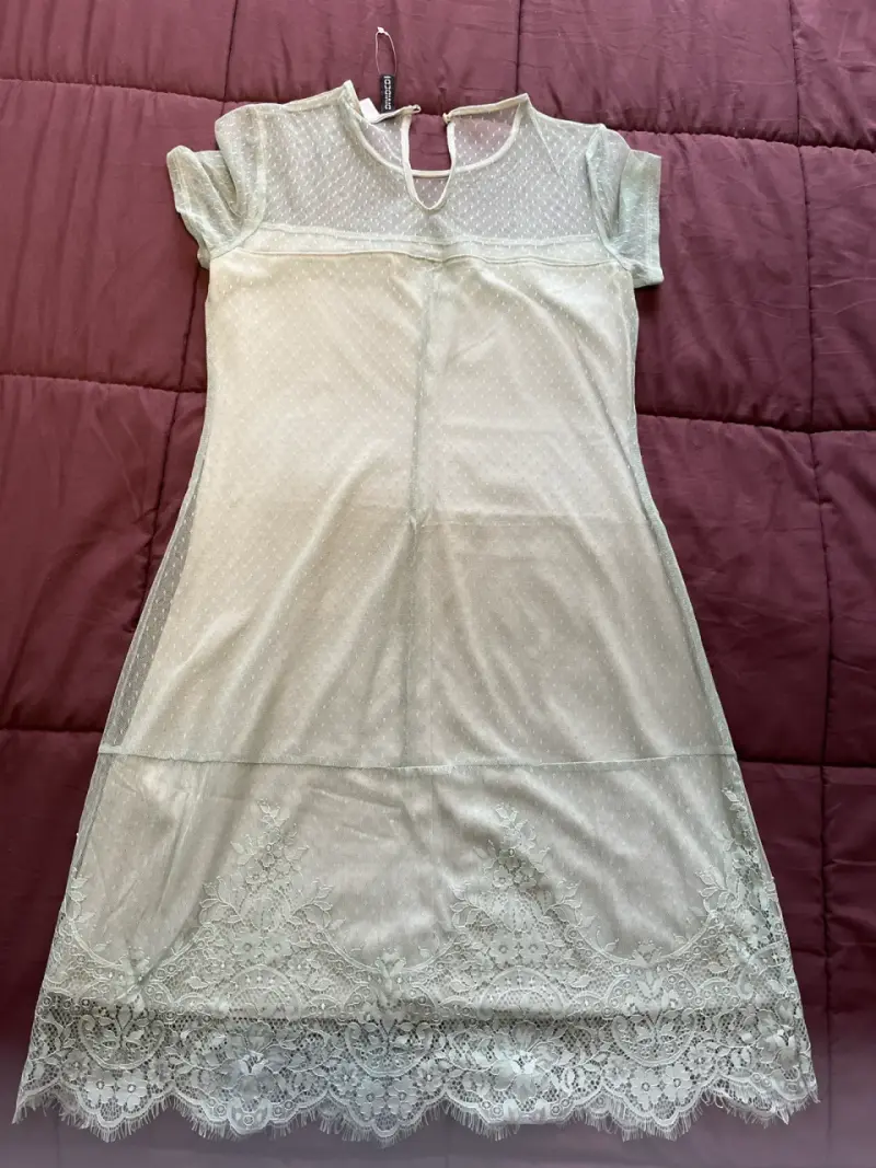 Vestido verde agua encaje detalle - 4