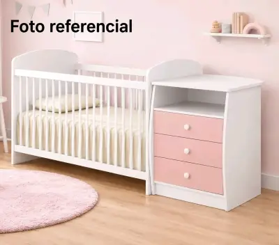 Cuna blanca con cajonera rosada - miniatura 1