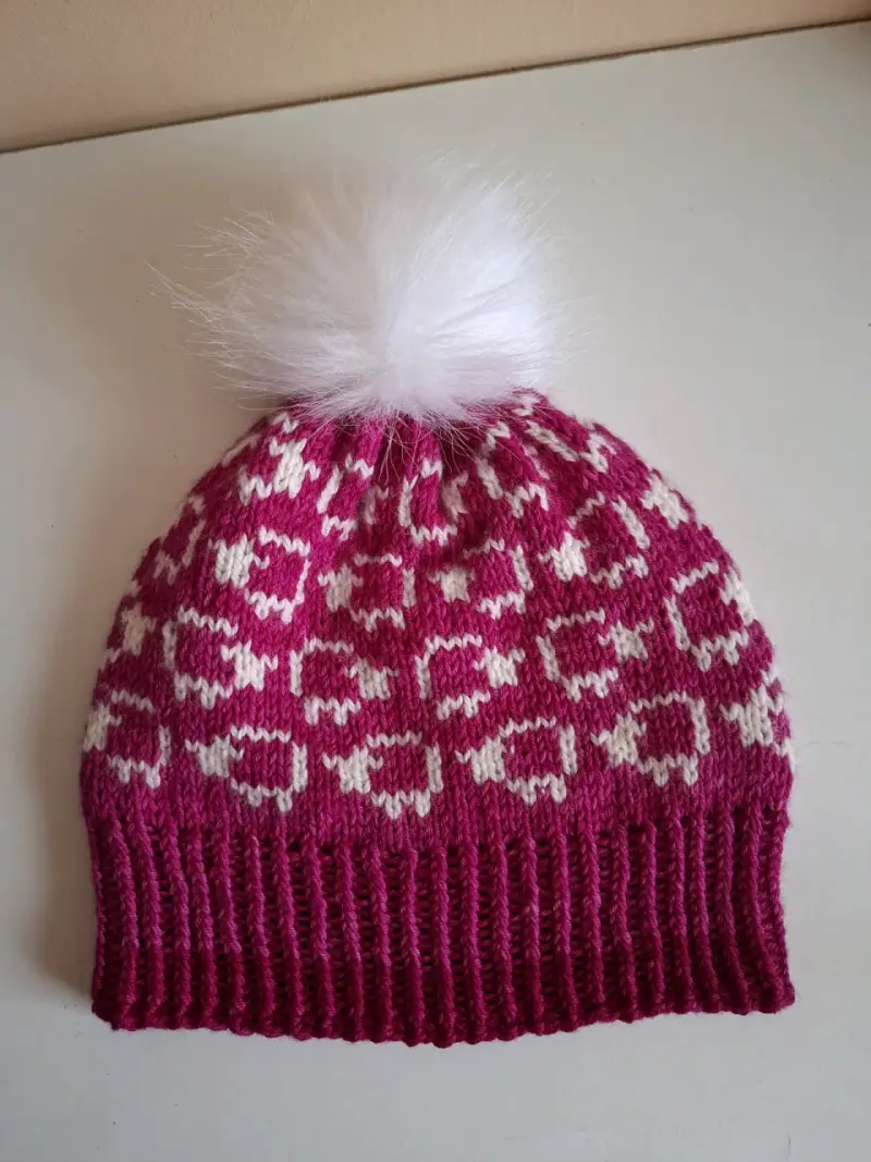 Gorro rosado con pompón blanco - 1