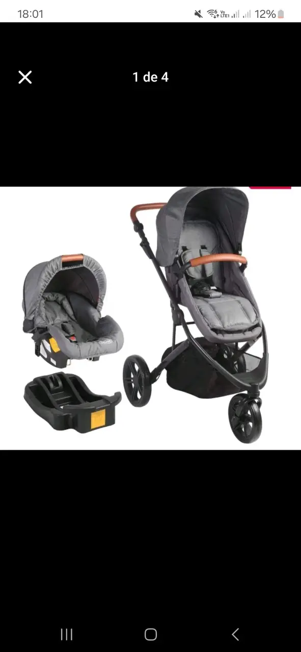 Coche de bebé 3 en 1 gris - 1