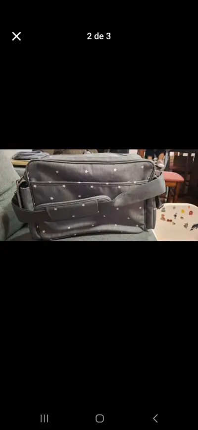 Bolso pañalero gris con estrellas - miniatura 2