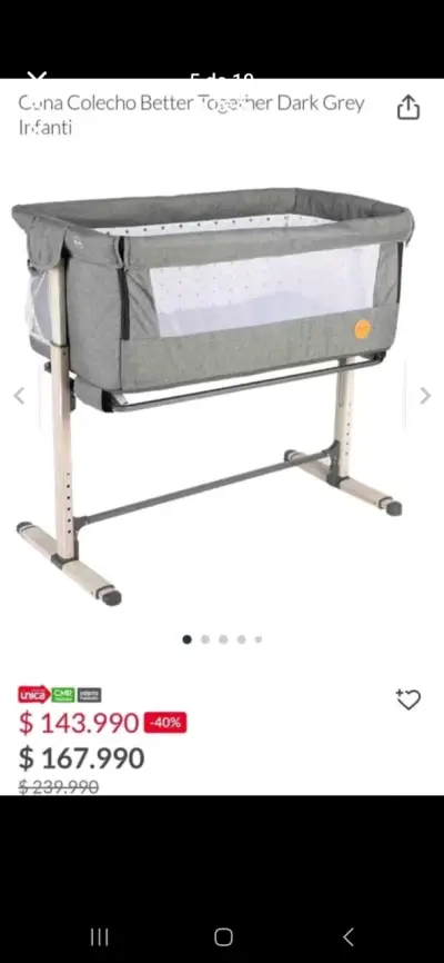 Cuna colecho gris Infanti + colchon antirreflujo - miniatura 1