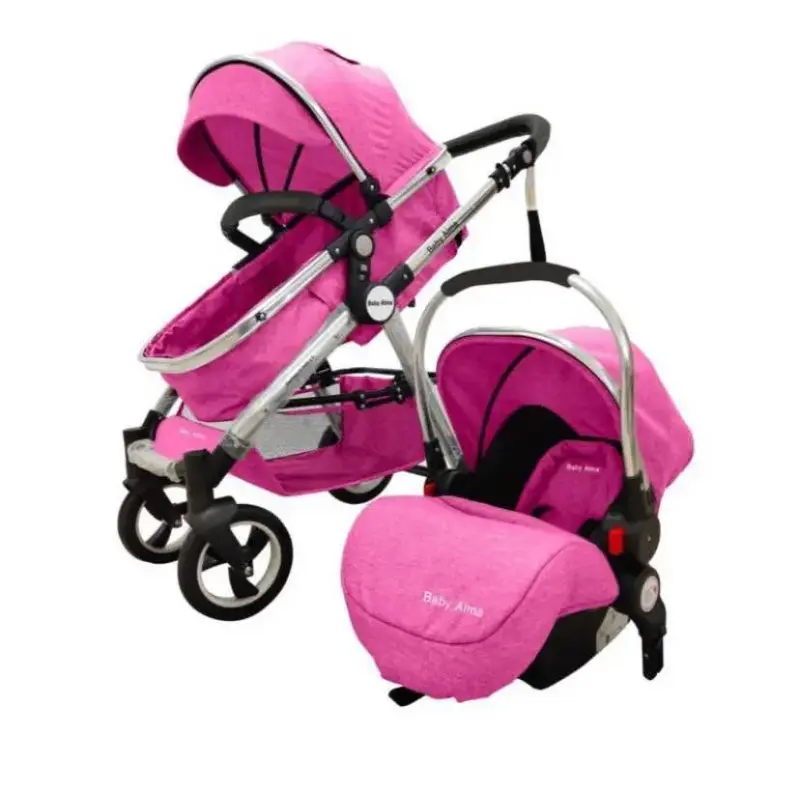 Coche rosa para bebé 3 en 1