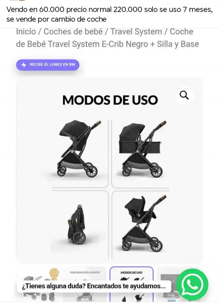 Coche de bebé E-Crib negro - 1