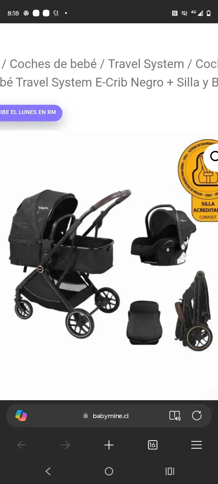 Coche de bebé E-Crib negro - 2