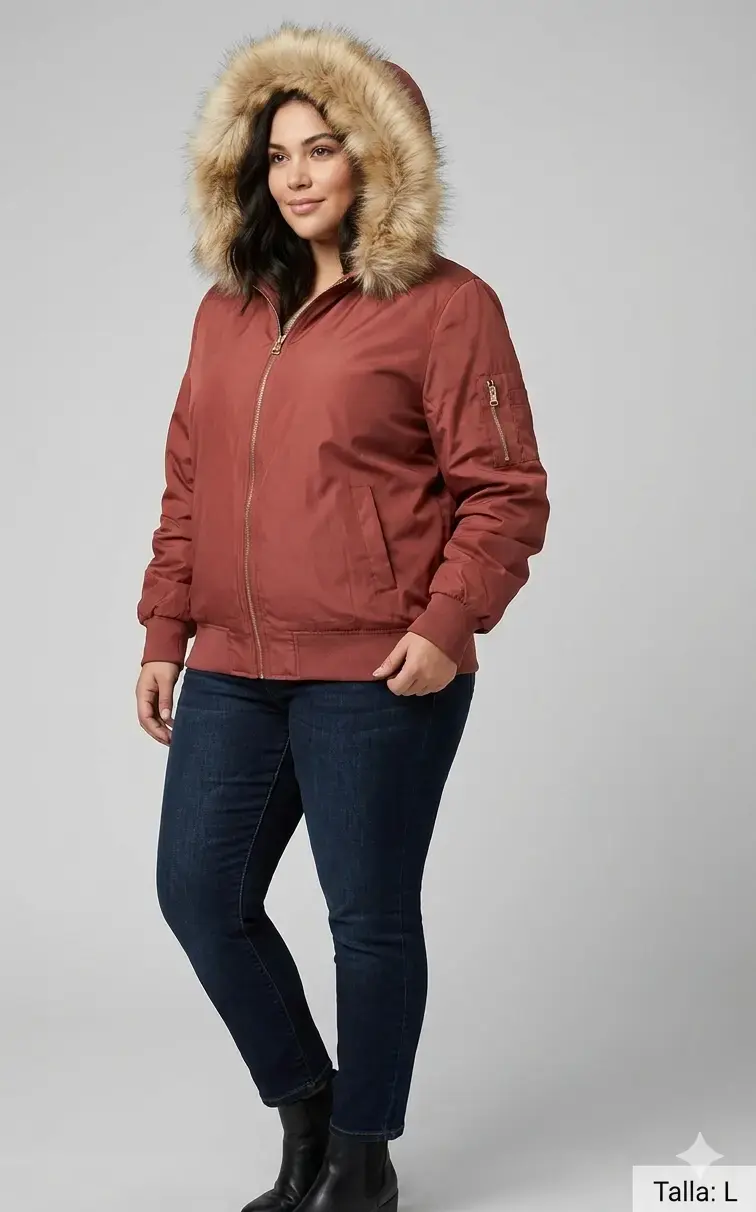 Chaqueta marrón con capucha de peluche - 1