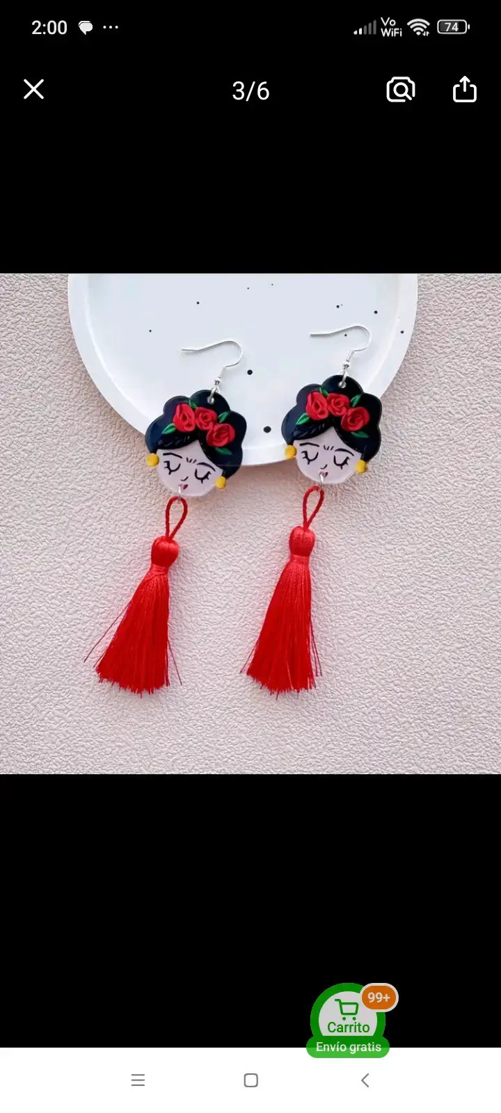 Aros colgantes de Frida Kahlo