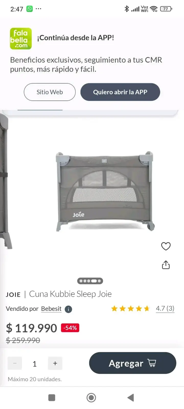 Cuna Kubbie Sleep Joie gris - 1