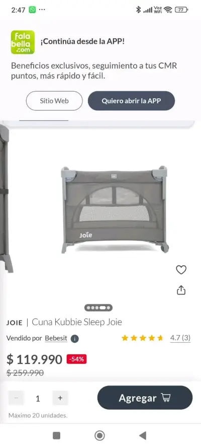 Cuna Kubbie Sleep Joie gris - miniatura 1