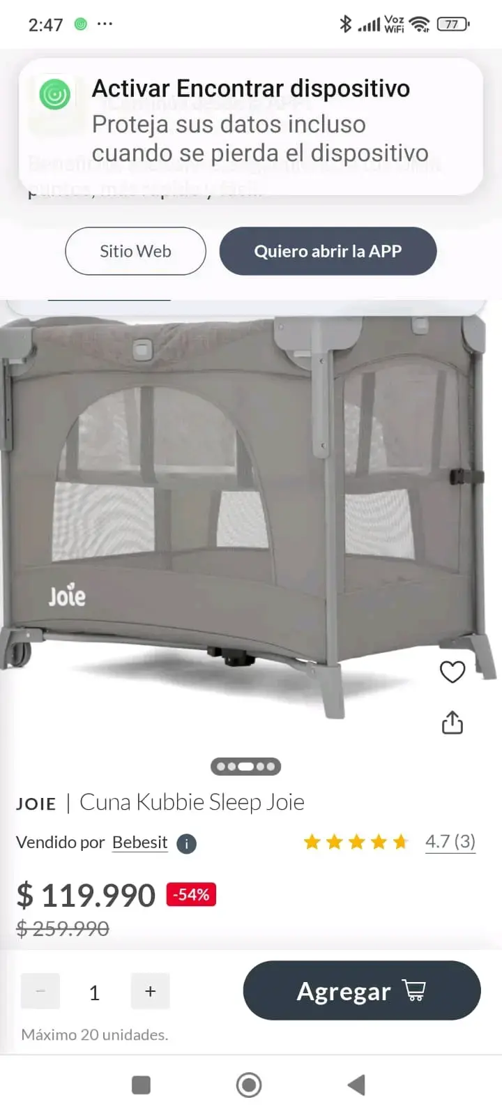 Cuna Kubbie Sleep Joie gris - 2